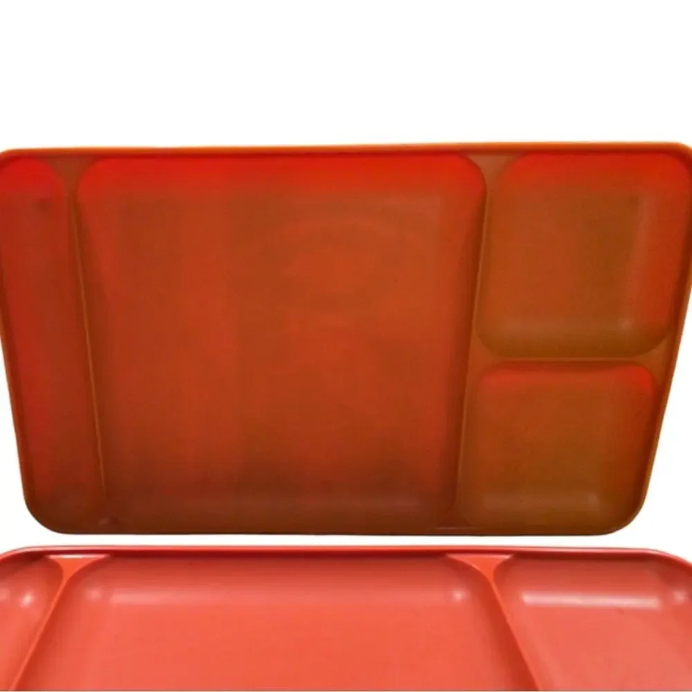 Vintage Tupperware Divided Cafeteria Trays Set of 2 Orange Plastic 15x9 4Section